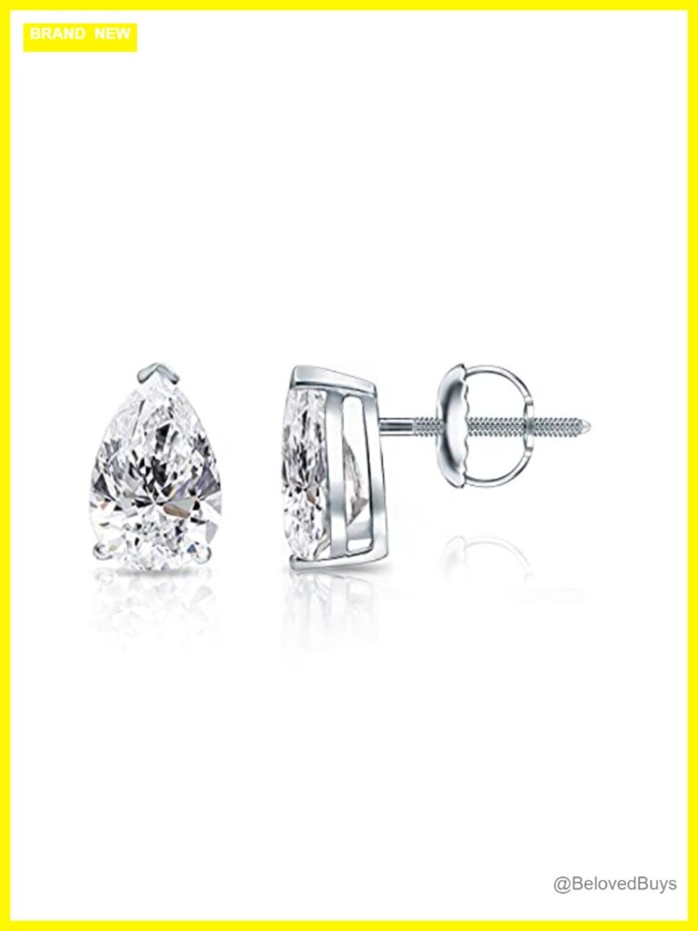 Lab Grown Diamond Pear Stud Earrings 14k White Gold Screw Back